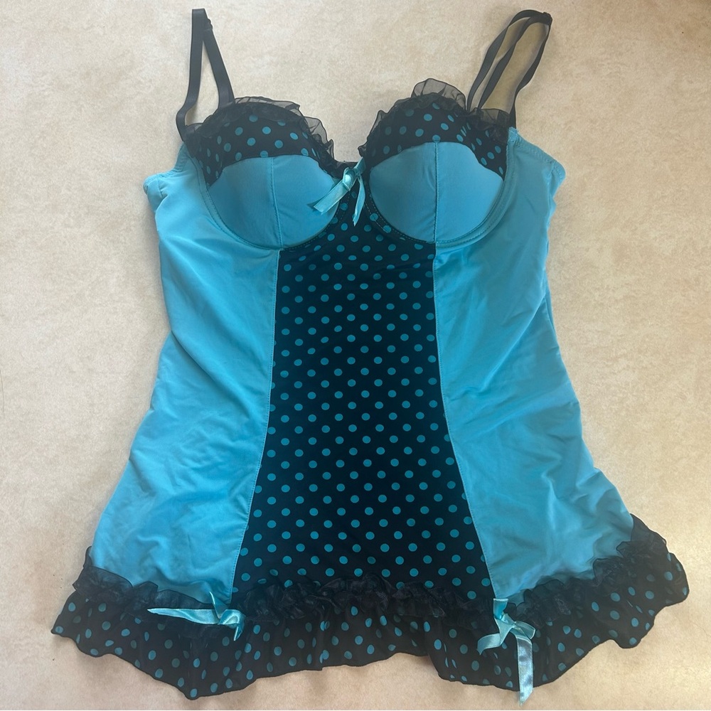 Native Intimates Blue and Black Chemise with Polka Dot Design